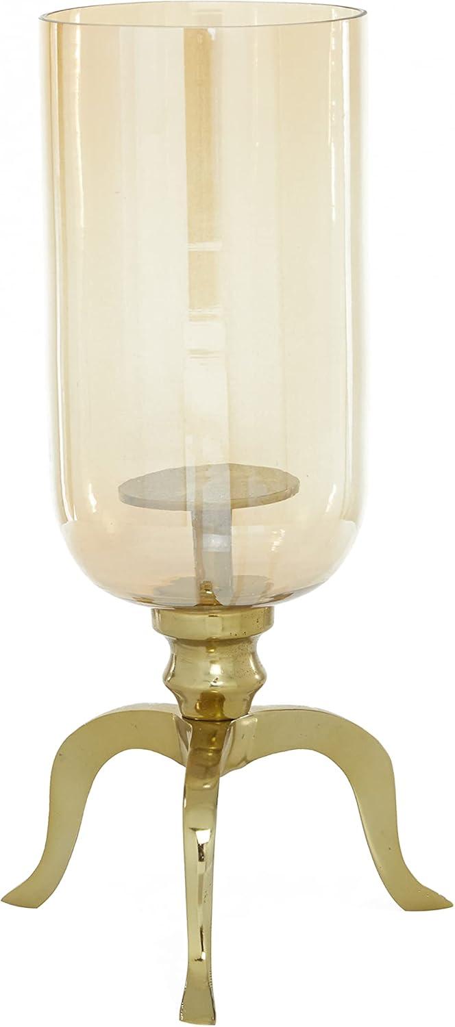 DecMode Gold Aluminum Single Candle Hurricane Lamp