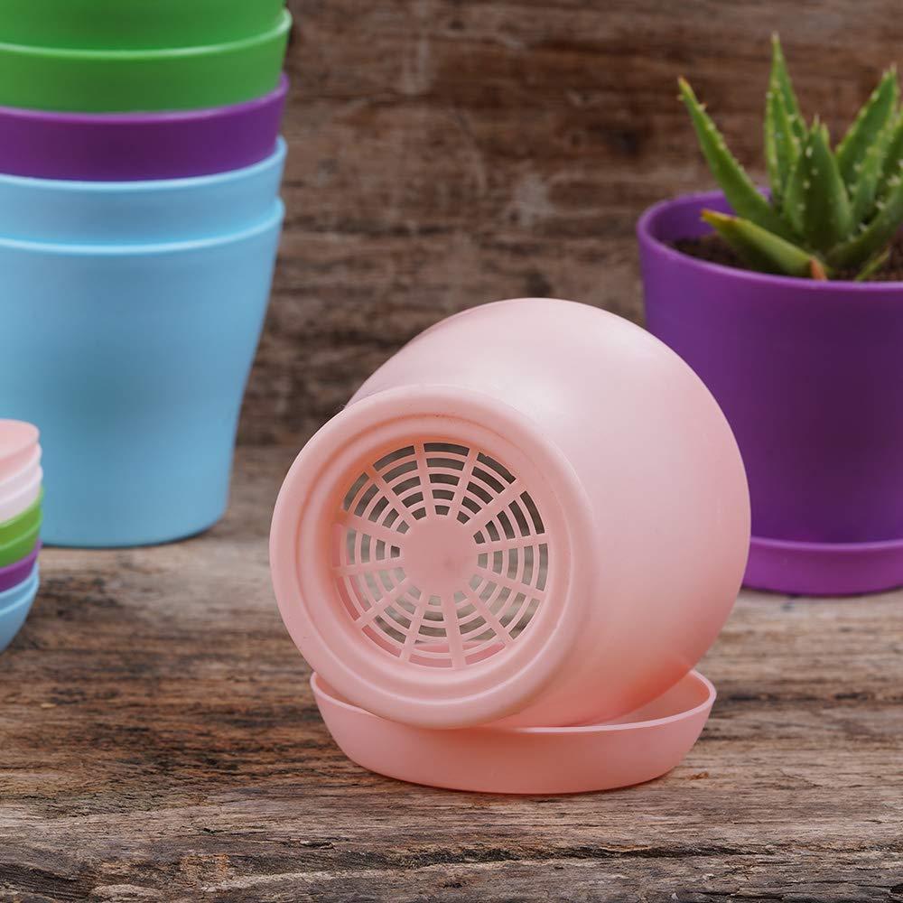 TDHDIKE 10 Pcs Plastic Planters Indoor Pots, Mini Flower Seedlings Nursery Flower Pot with Pallet, Modern Decorative Gardening Containers Pink / White / Purple / Blue / Green