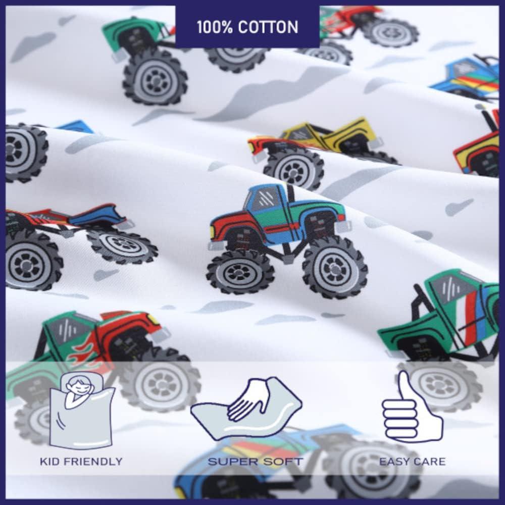 Gray Tractor Print Microfiber Kids Queen Sheet Set