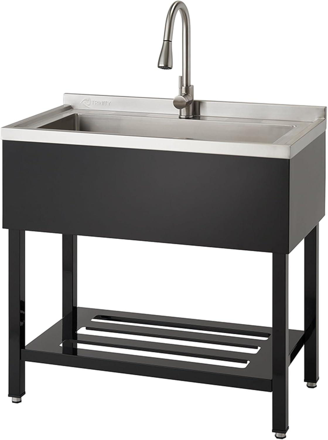 Stainless Steel Freestanding Utility Sink with Pull-Out Faucet