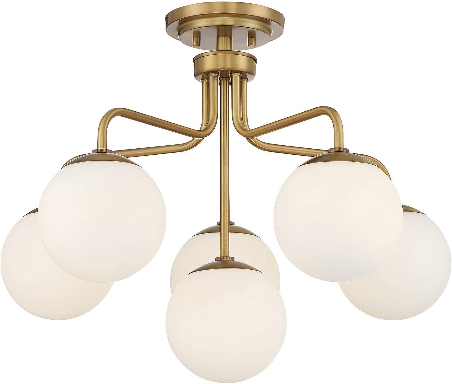 Warm Brass 6-Light Mid-Century Modern Globe Ceiling Light