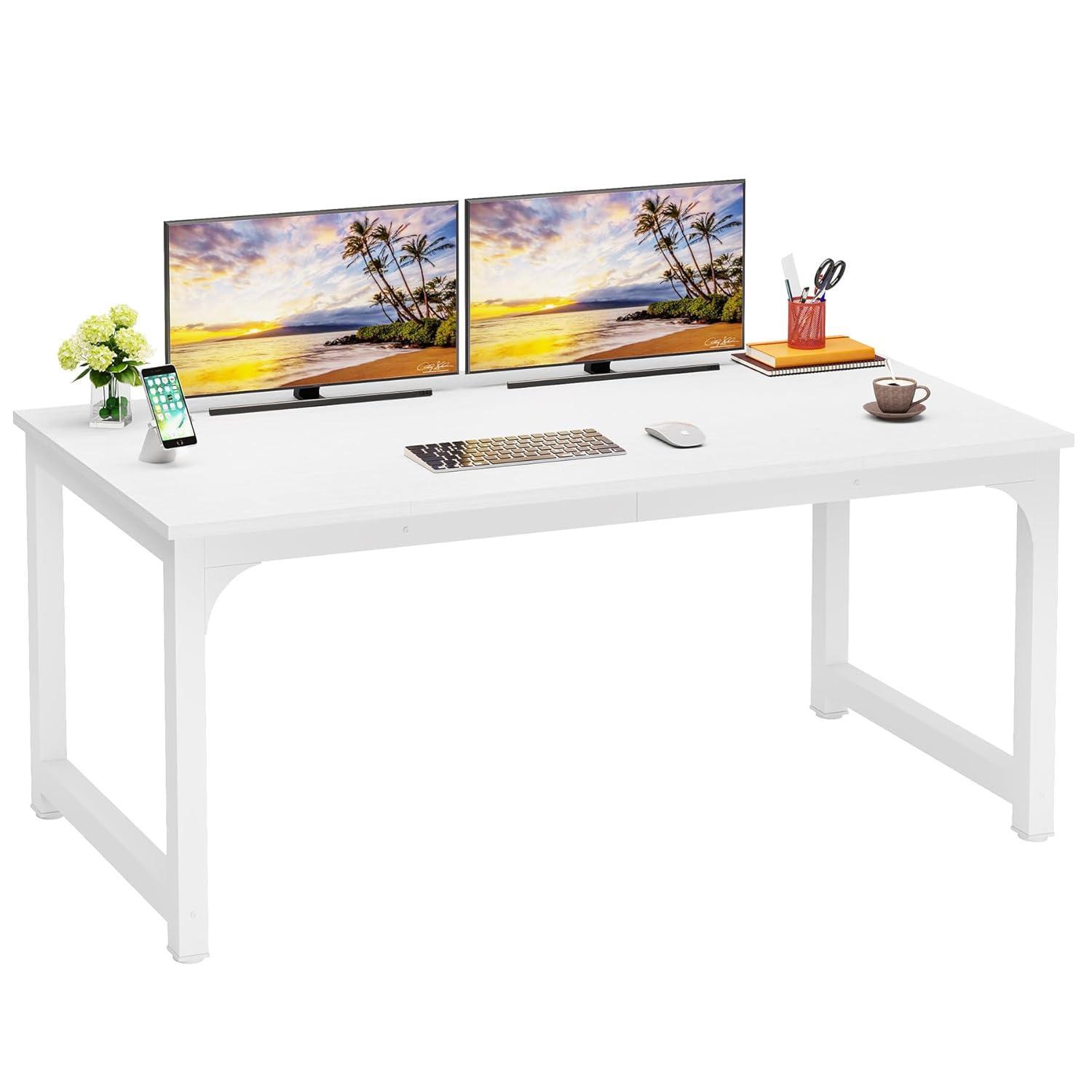 LITTLE TREE 63 Inch Large Executive Computer Office Desk, White