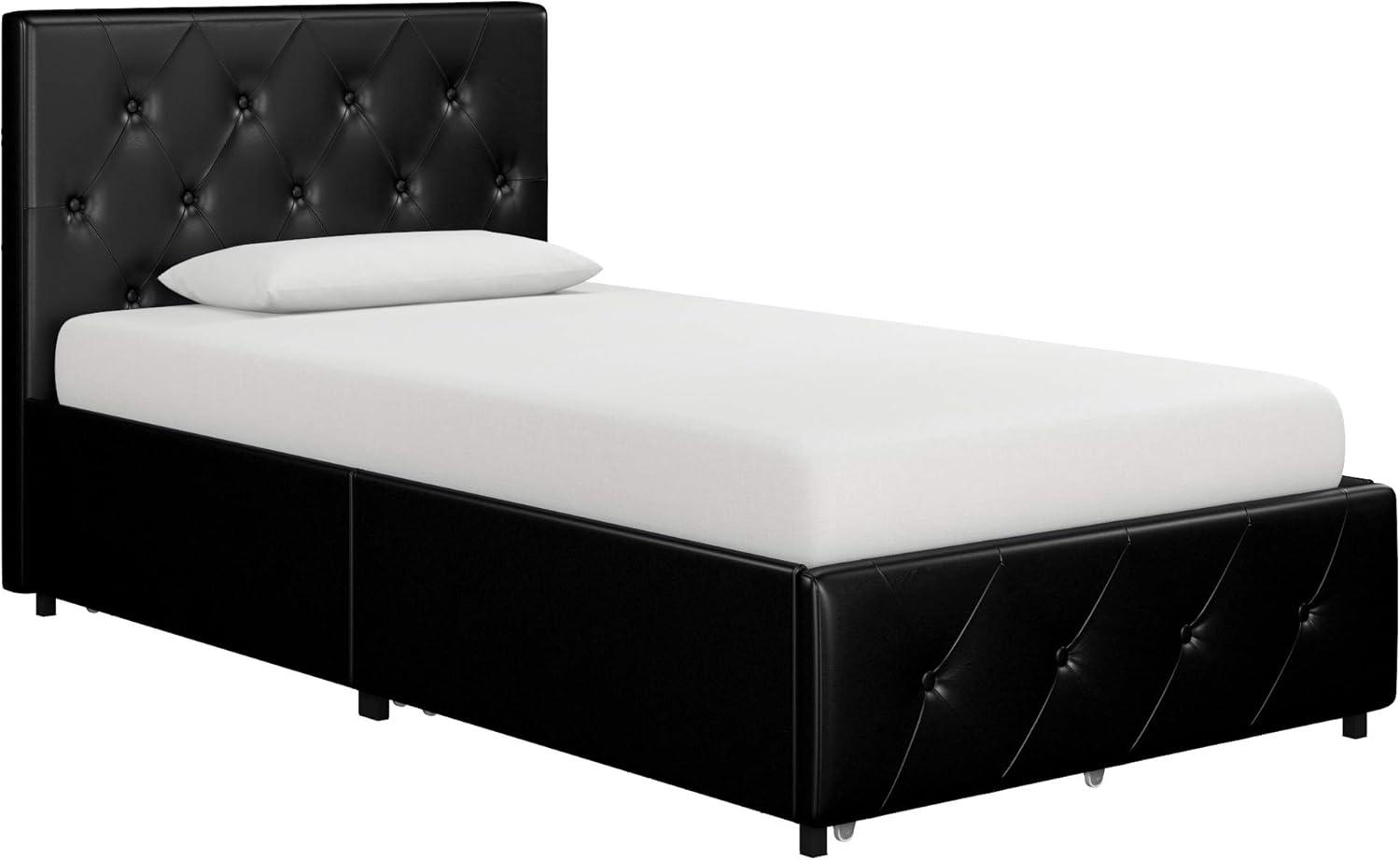 DHP Dakota Tufted Upholstered Storage Bed Frame, Twin, Black Faux Leather