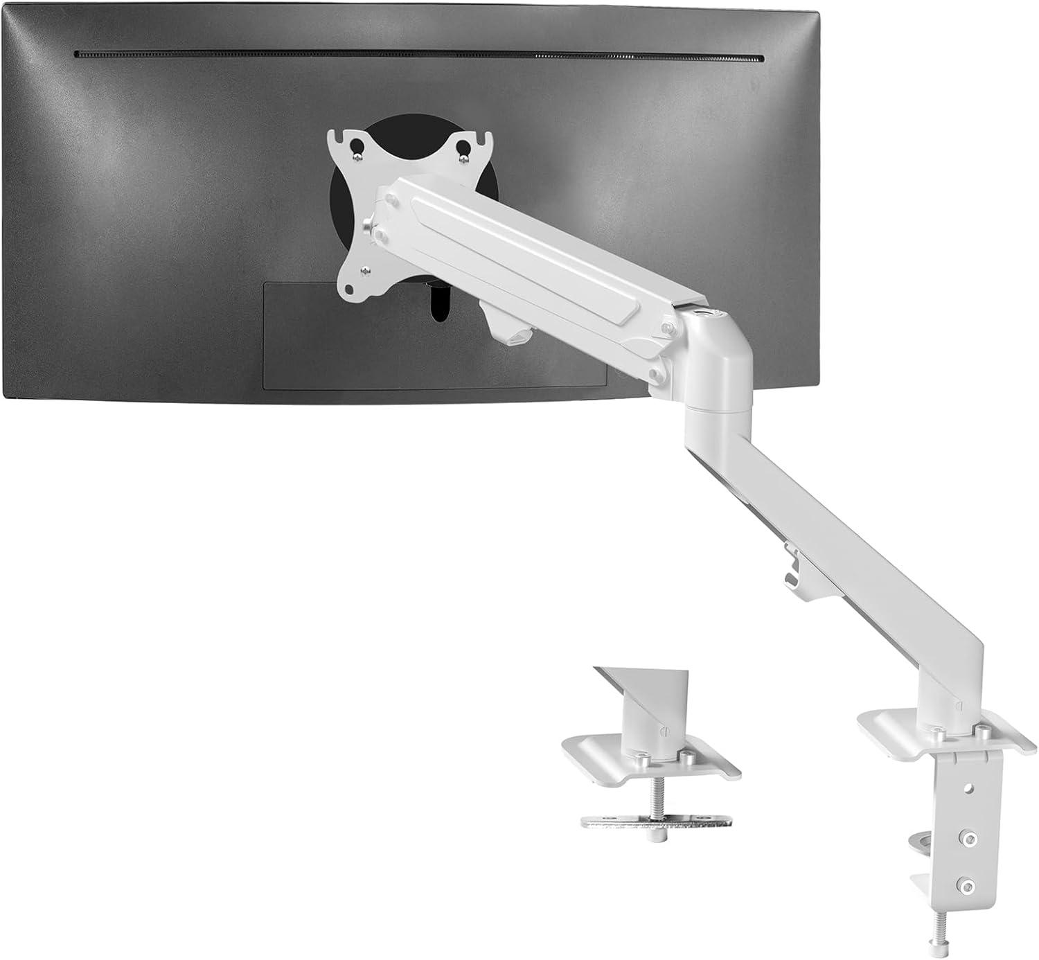 White Adjustable Single Monitor Desk Mount with Pneumatic Arm