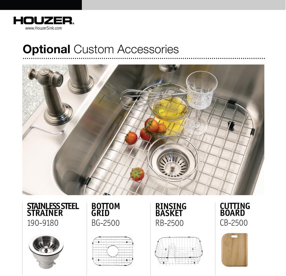 Houzer Glowtone Topmount Stainless Steel 21" Single Bowl Kitchen Sink, 8"D