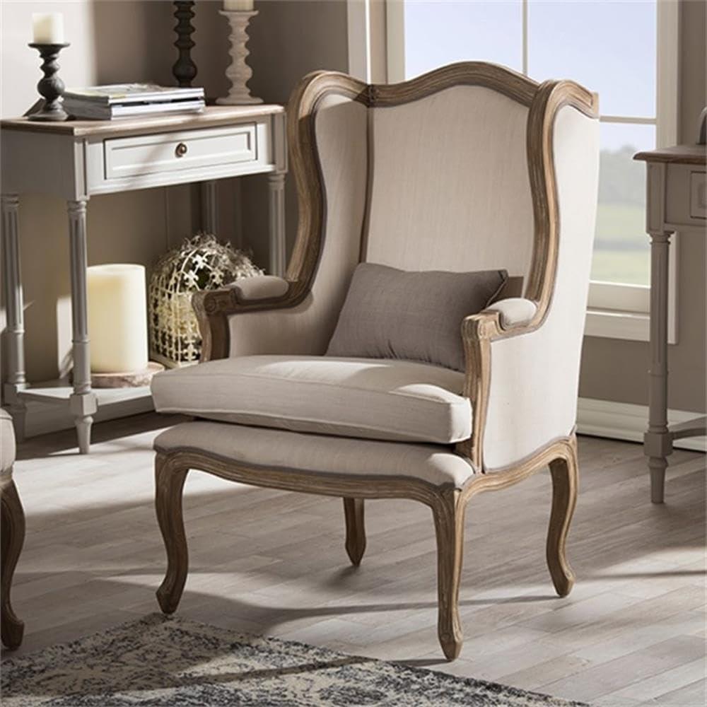 Baxton Studio Oreille Accent Chair in Dark Beige and Brown