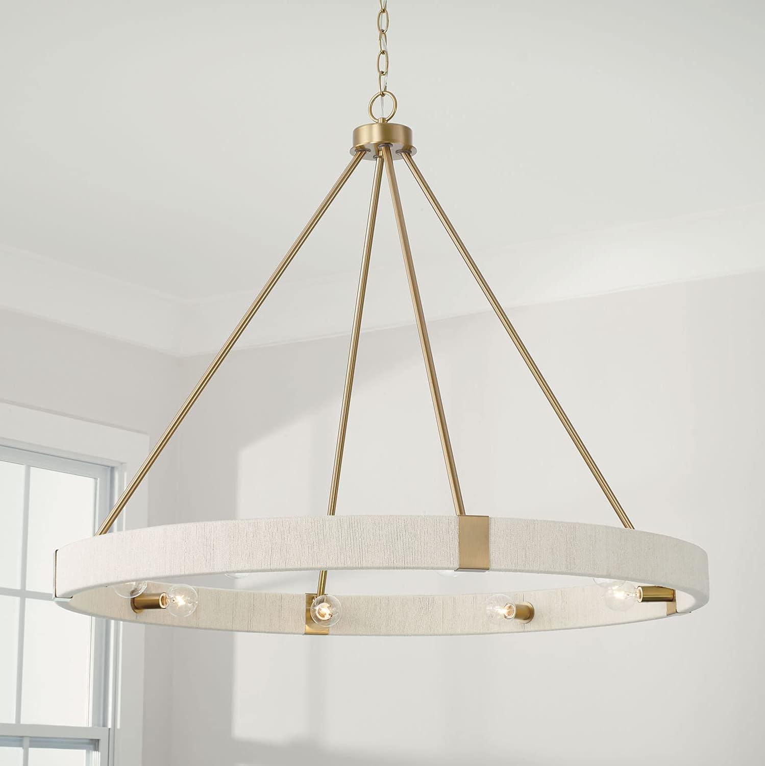 Capital Lighting 449881MA Delaney Modern Hand-Wrapped Rope Round Chandelier, 8-Light 480 Total Watts, 30" H x 36" W, Matte Brass