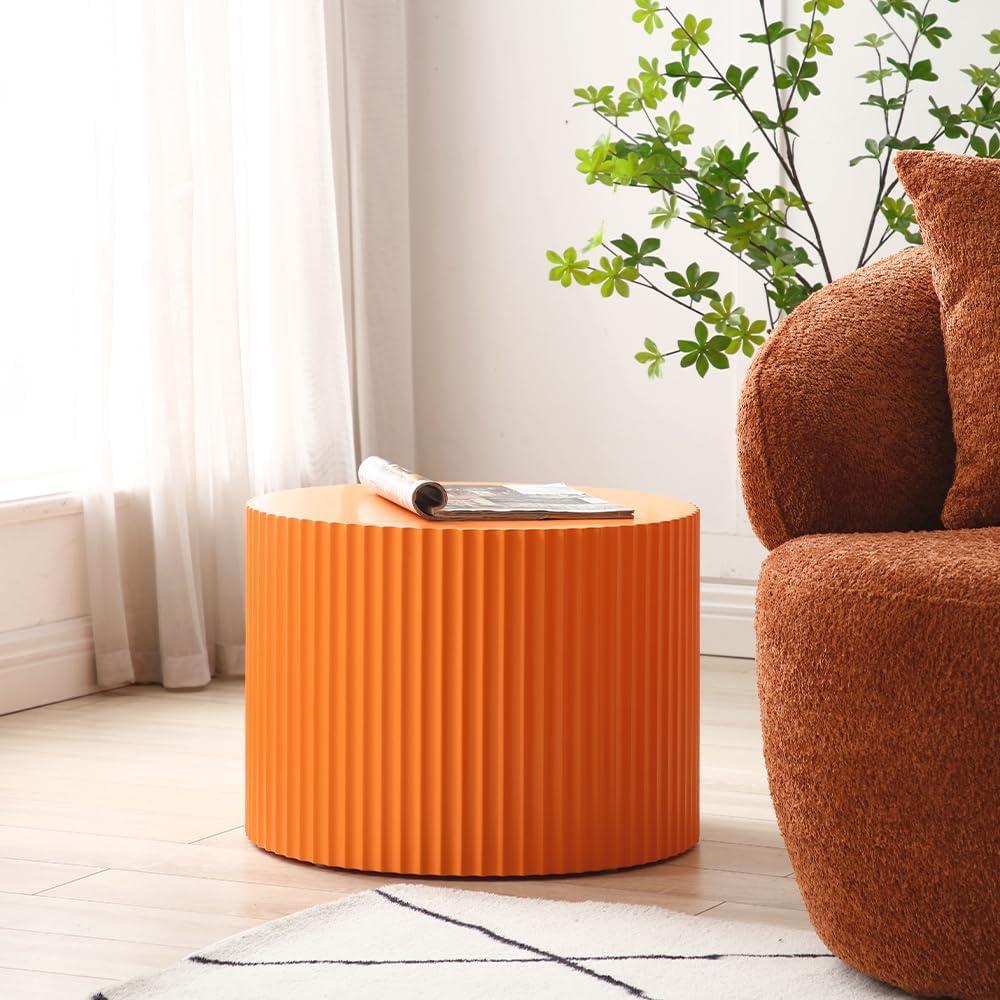WILLIAMSPACE Nesting Coffee Table Set of 2, Matte Orange Round Wooden Coffee Tables, Modern Luxury Side Tables Accent End Table for Living Room Apartment, 23.62"*23.62"*15.75"H (Orange,Round)