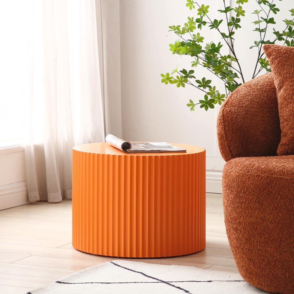 WILLIAMSPACE Nesting Coffee Table Set of 2, Matte Orange Round Wooden Coffee Tables, Modern Luxury Side Tables Accent End Table for Living Room Apartment, 23.62"*23.62"*15.75"H (Orange,Round)