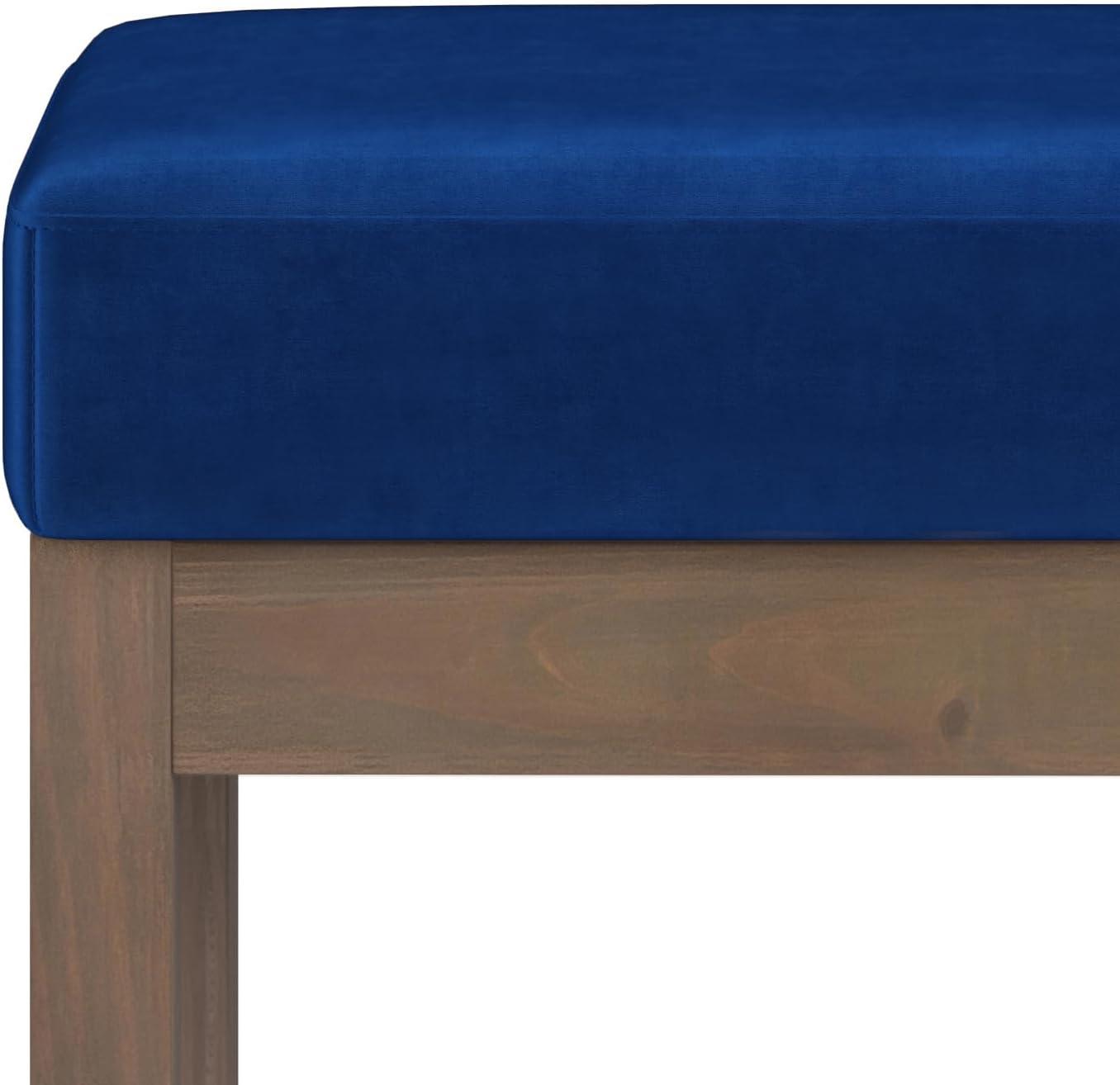 Simpli Home Milltown 26" Footstool Ottoman Bench in Blue Velvet