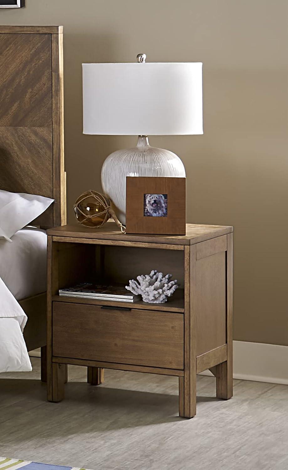 Rustic Jute-Brown Nightstand with Bronze Hardware - 20"W x 17"D x 24"H