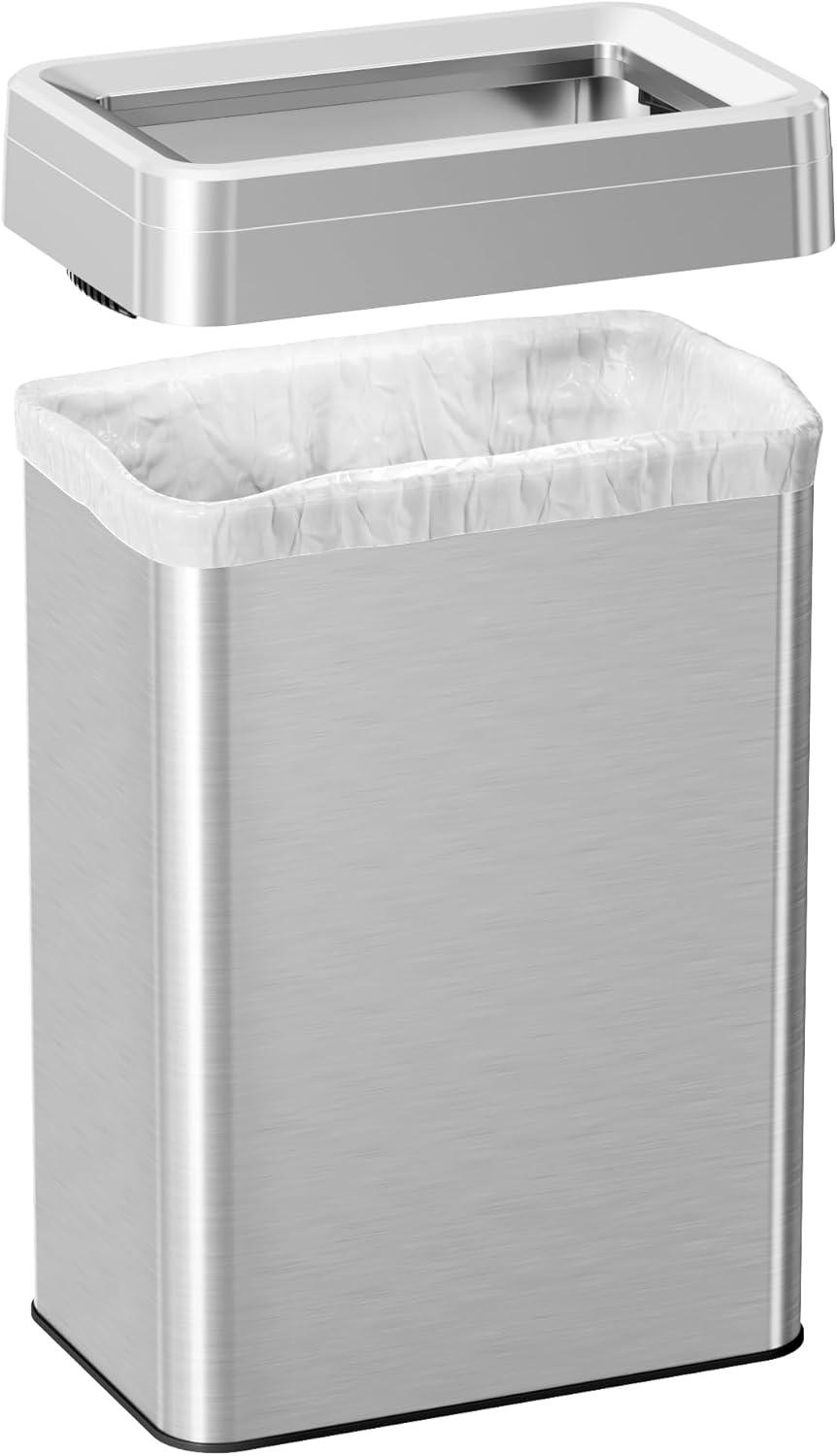 iTouchless Open Top Trash Can with Dual AbsorbX Odor Filters 16 Gallon Silver Stainless Steel