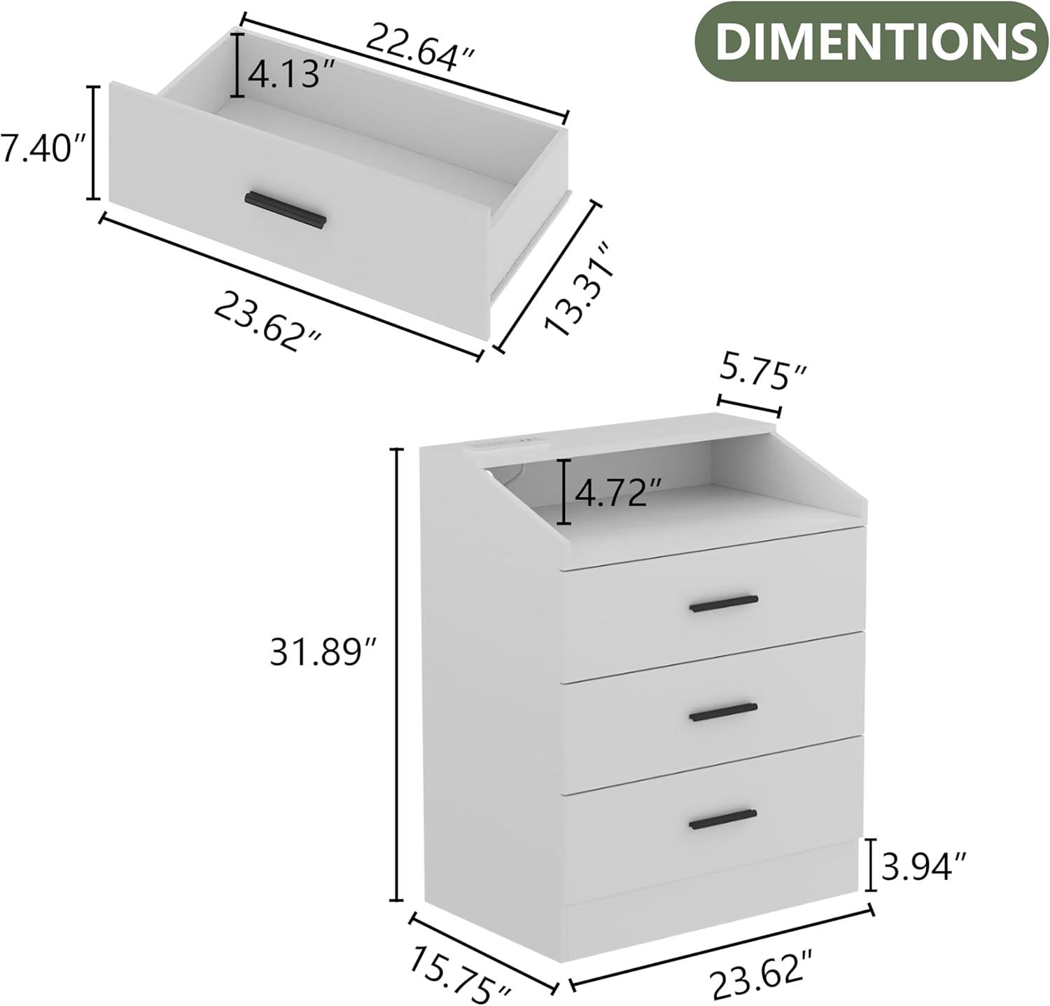 DJ503079_2 Nightstand with Charging Station and LED Lights 3 Drawers White