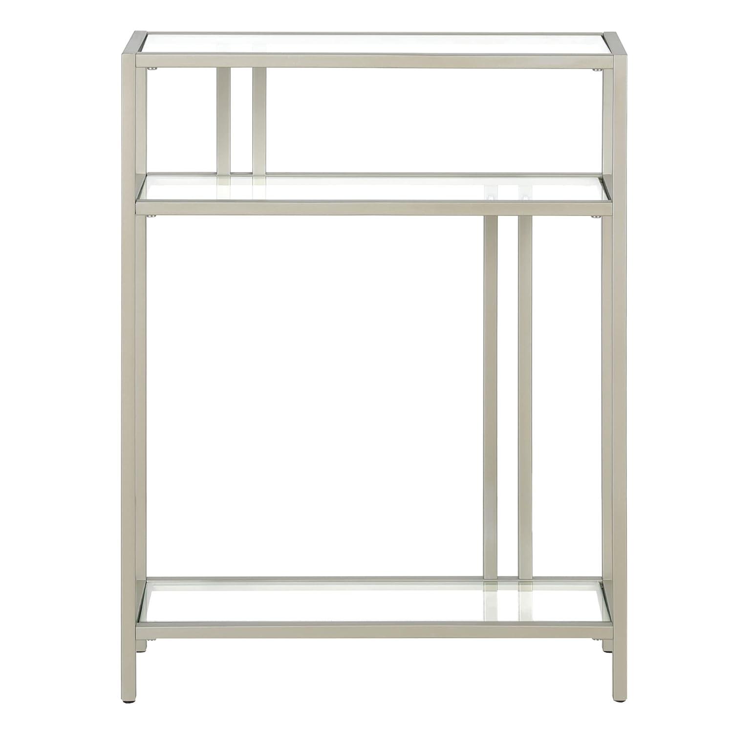 Henn&Hart 22" Satin Nickel Finish Metal/Glass Console Table