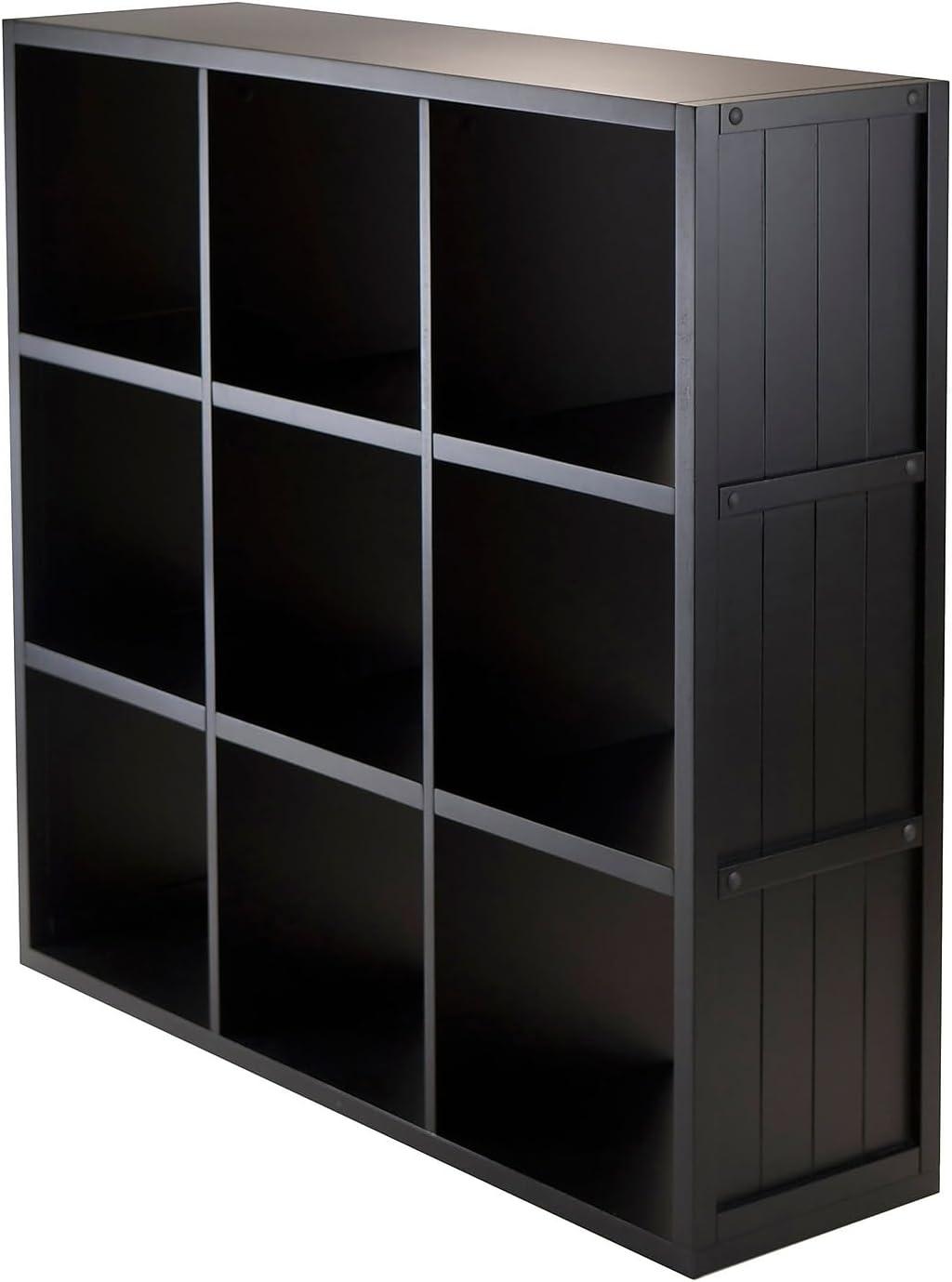 Winsome 40" Timothy Shelf 3X3 Slots Black: Mid-Century Modern Bookcase, Fixed Shelves, Wood Composite