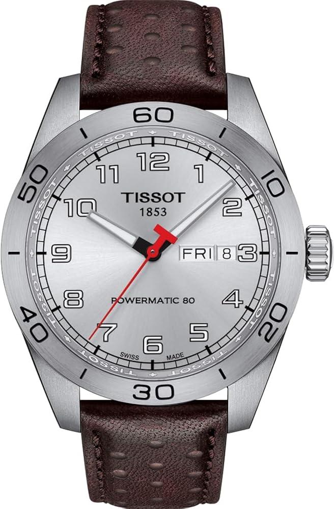 Tissot PRS 516 Silver Dial Brown Leather Automatic Wristwatch
