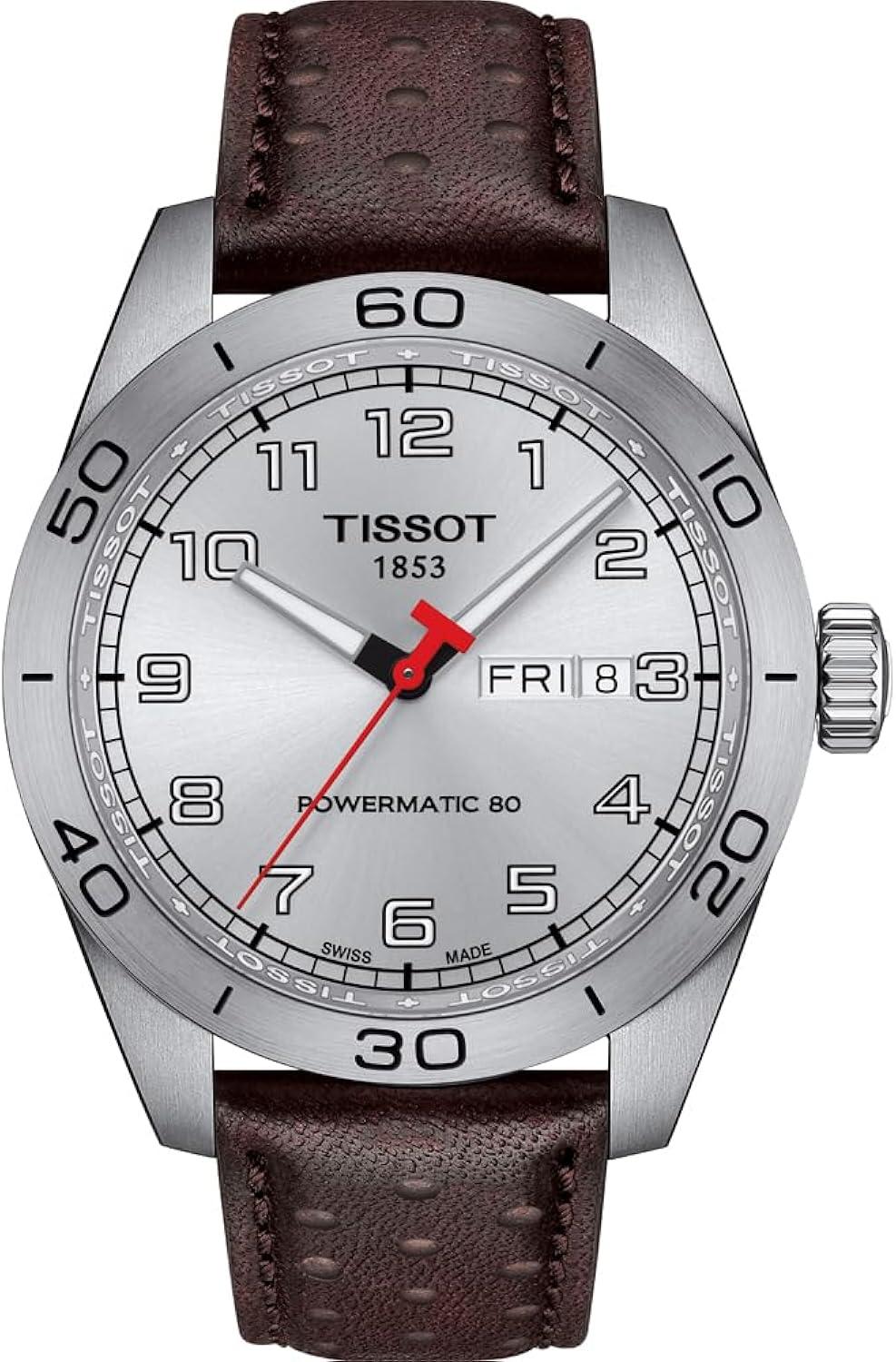 Tissot PRS 516 Silver Dial Brown Leather Automatic Wristwatch