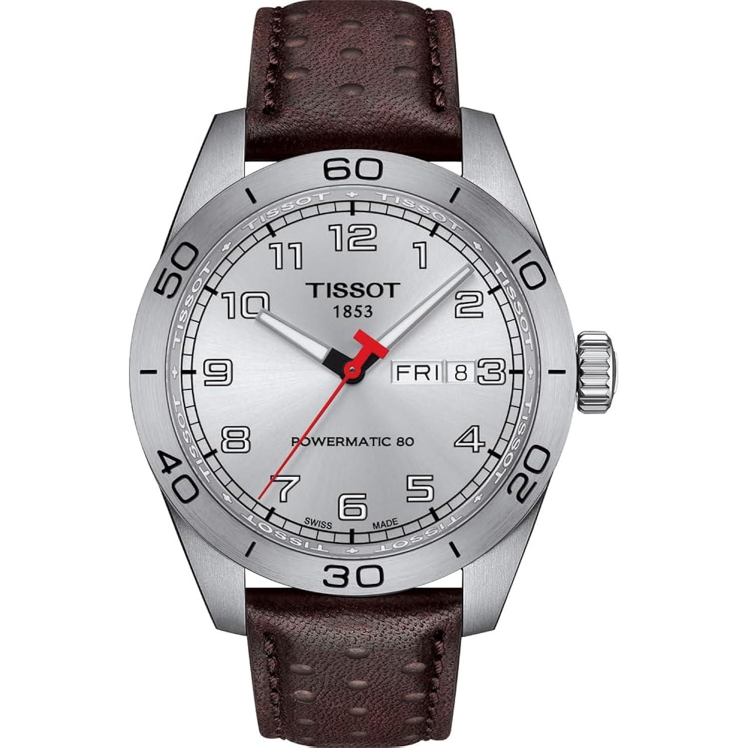 Tissot PRS 516 Silver Dial Brown Leather Automatic Wristwatch