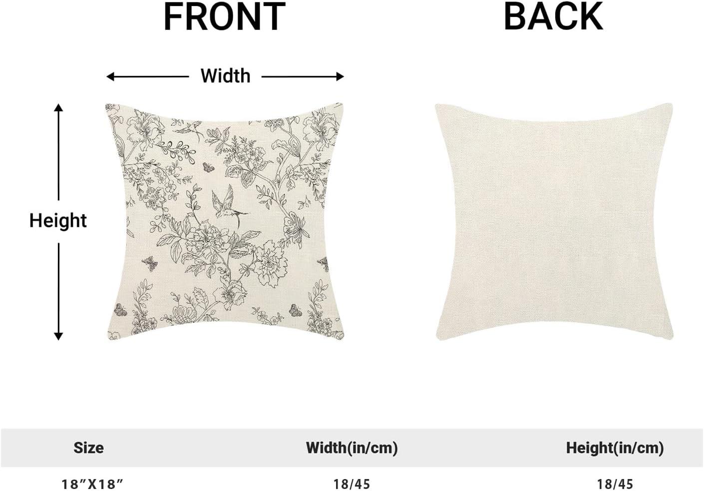 Chinoiseries Spring Pillow Covers 18x18 Set of 2, Black White Birds and Floral Throw Pillows Farmhouse Vintage Outdoor Decorative Cushion Case Decorations for Home Couch Sofa