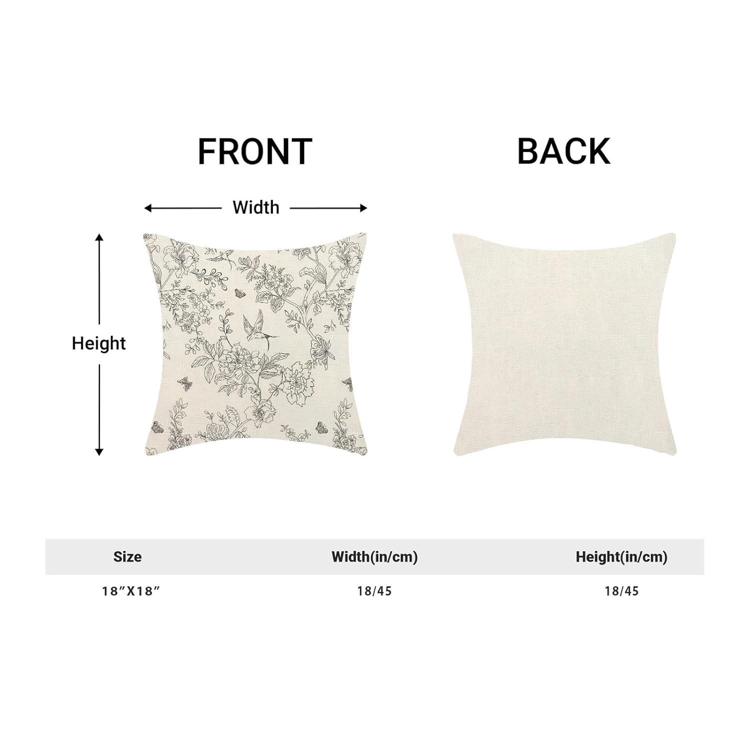 Chinoiseries Spring Pillow Covers 18x18 Set of 2, Black White Birds and Floral Throw Pillows Farmhouse Vintage Outdoor Decorative Cushion Case Decorations for Home Couch Sofa