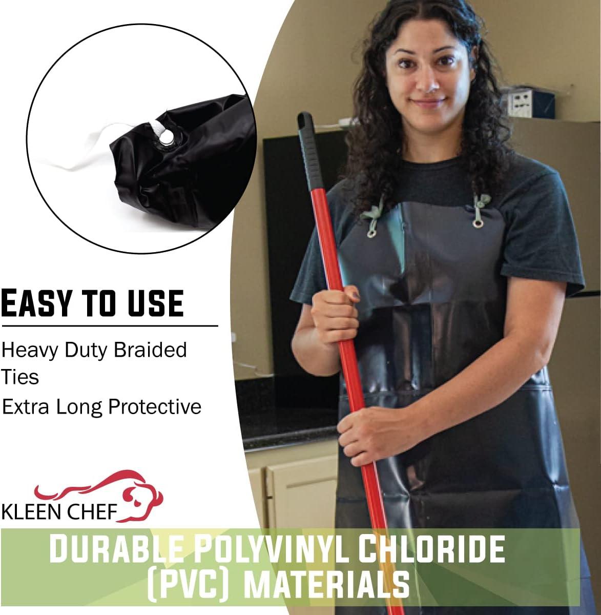 Kleen Chef, Premium PVC Leather Apron, Double Layer Apron, Black (Pack-1)