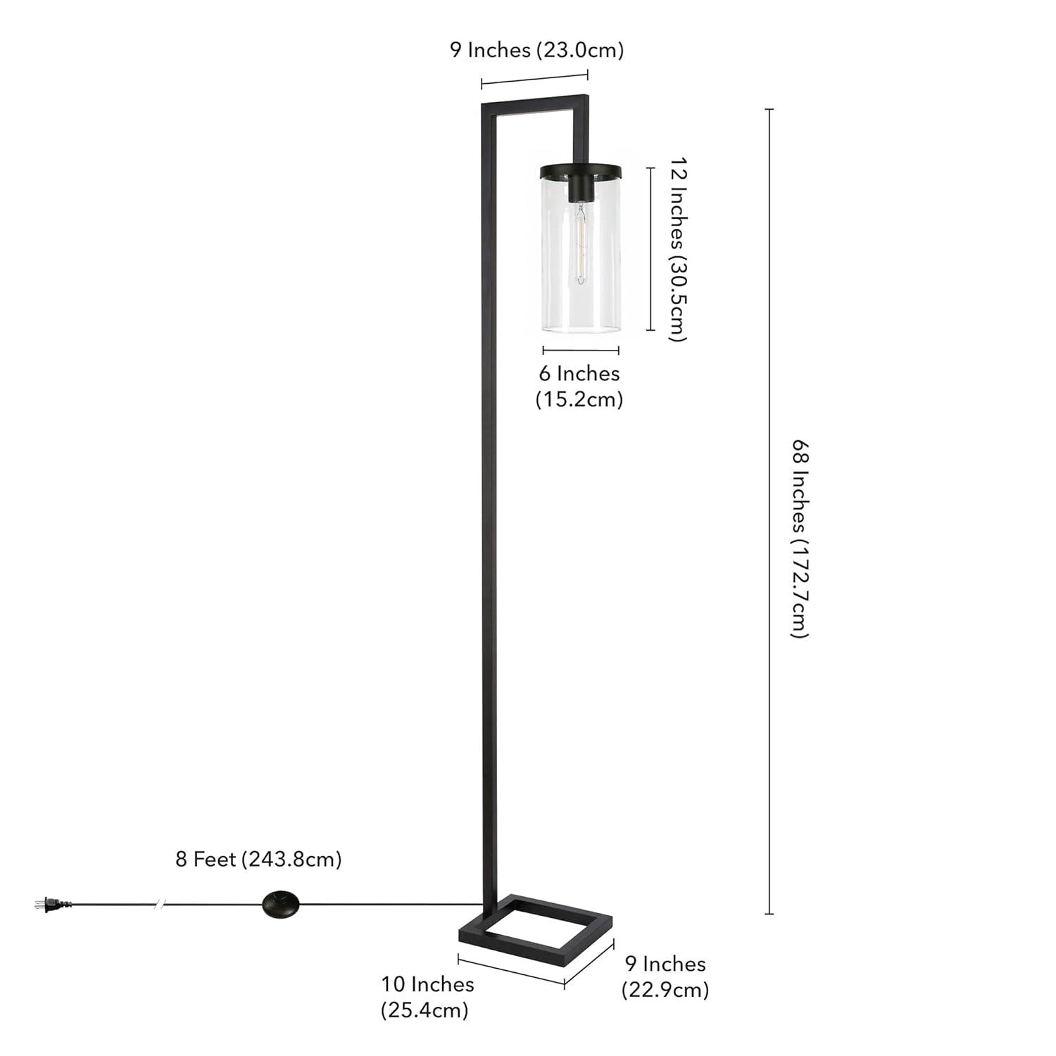 Evelyn&Zoe Malva 67.75" Tall Floor Lamp with Glass shade in Blackened Bronze/Clear