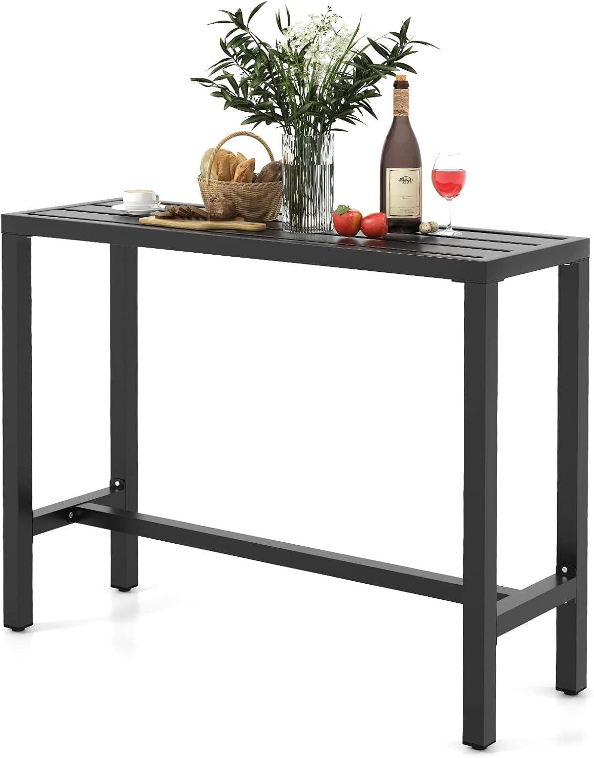 Costway Outdoor Metal Bar Table 48'' Patio Rectangular Counter Height Dining Table Black