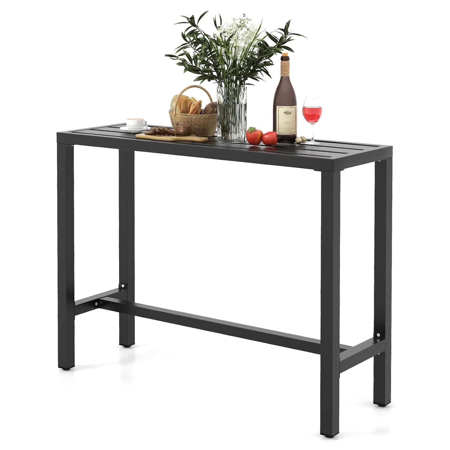 Costway Outdoor Metal Bar Table 48'' Patio Rectangular Counter Height Dining Table Black