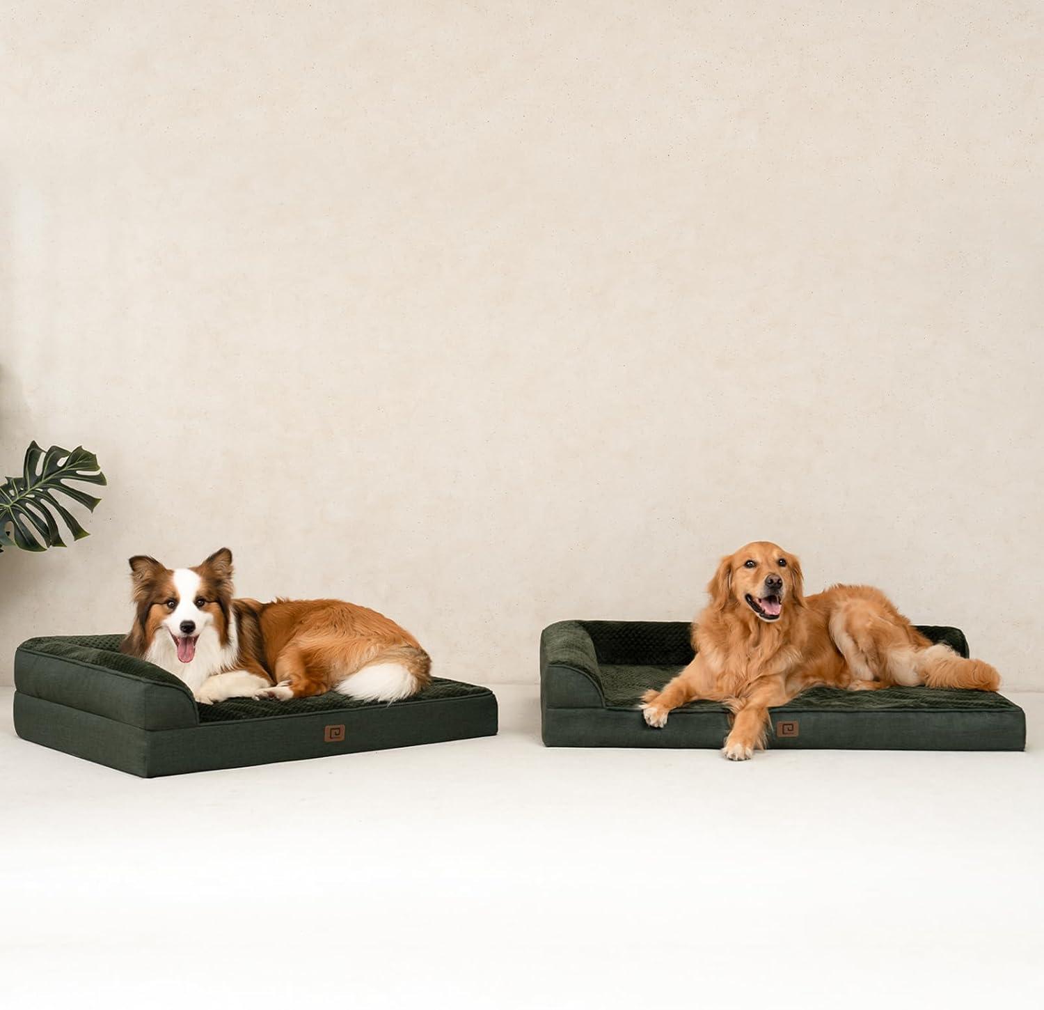 Orthopedic Dog Beds For Extra Large Dogs, Waterproof Memory Foam XL Dog Bed With Sides, Non-Slip Bottom And Egg-Crate Foam Big Dog Couch Bed With Washable Removable Cover, Dark Green