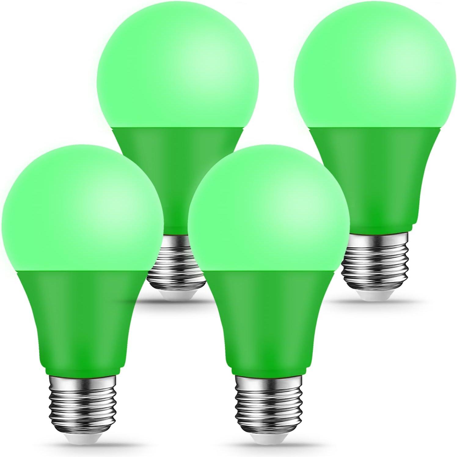 EDISHINE Green LED Light Bulbs for Holiday Party Decoration, A19 9W LED Bulbs 60W Equivalent E26 Base 4 Pack, ETL Listed