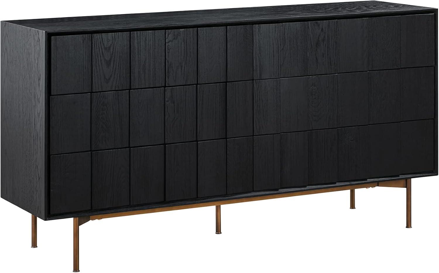 Carnaby Modern Black Brushed Oak 6-Drawer Dresser with Bronze Legs