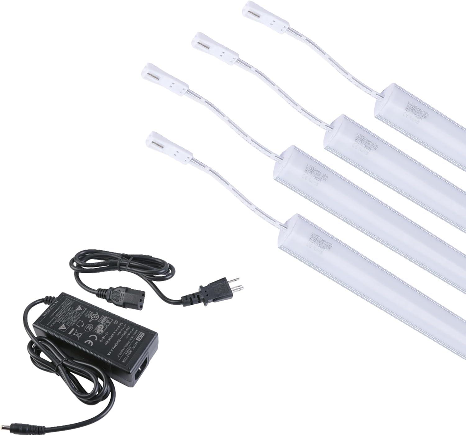 Gondola LED Shelf Lighting, 6500K Shelf LED Lights with Opalescent PC Cover, 50,000-Hour LED Shelf Lights for Supermarkets, Magnetic 4-ft Strip, 24V Adapter, 4-Pack Shelf Light, V-Shape