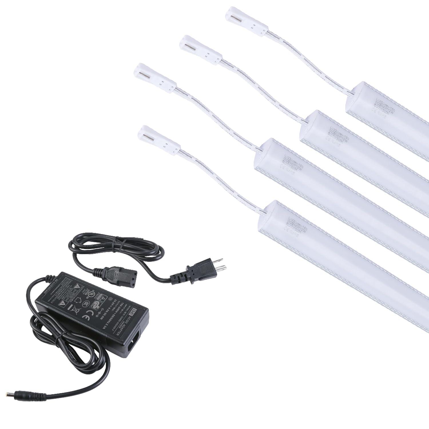 Gondola LED Shelf Lighting, 6500K Shelf LED Lights with Opalescent PC Cover, 50,000-Hour LED Shelf Lights for Supermarkets, Magnetic 4-ft Strip, 24V Adapter, 4-Pack Shelf Light, V-Shape