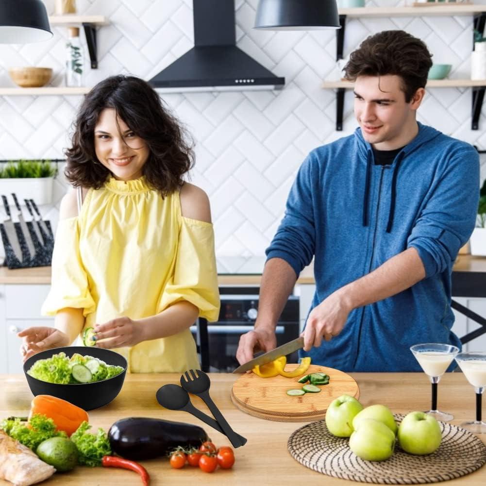 Large salad bowl with lid, upgraded version of bamboo fiber salad bowl with lid, 9.8-inch mixed salad bowl and server, and a set of free quick salad tools