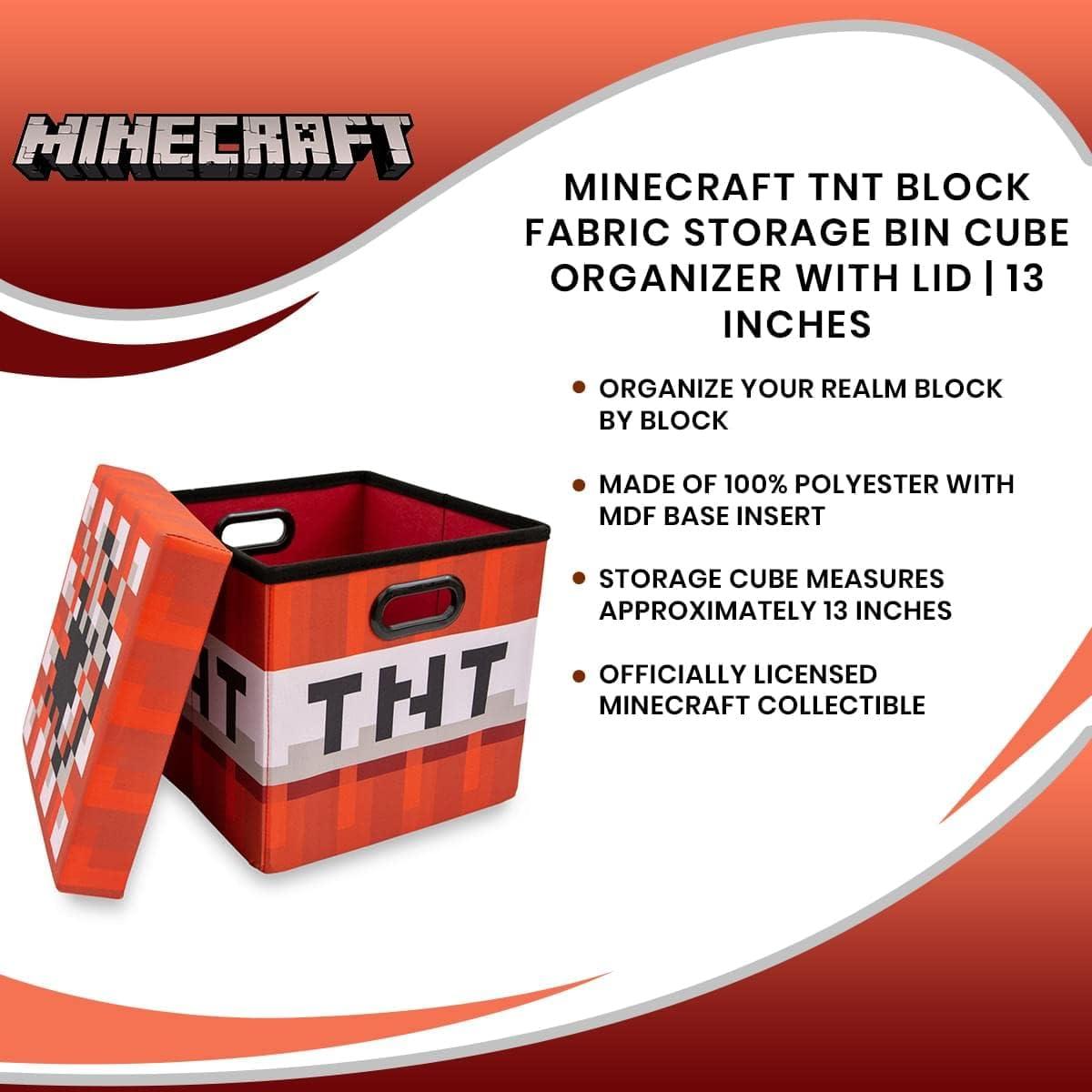 Ukonic Minecraft TNT Block Fabric Storage Bin Cube Organizer with Lid | 13 Inches