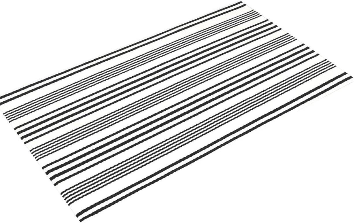 Black and White Striped Hand-Woven Outdoor Rug 24'' x 51''