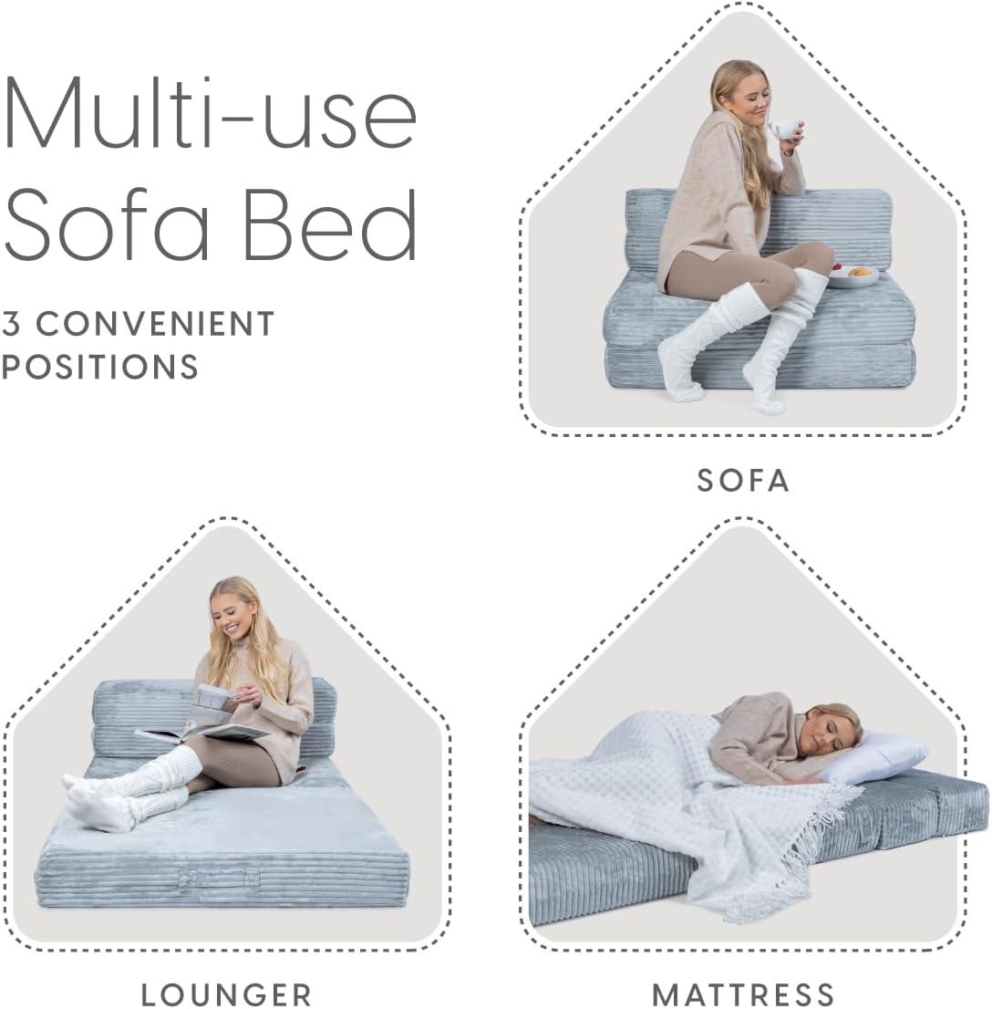 Milliard Tri Folding Sofa Mattress, Memory Foam Foldable Mattress with Ultra Soft & Washable Ribbed Fur Cover, Twin Size (75" x 38" x 6")