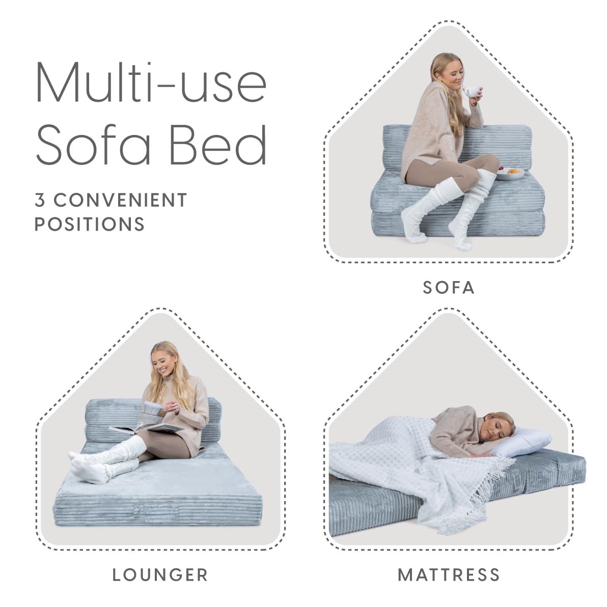 Milliard Tri Folding Sofa Mattress, Memory Foam Foldable Mattress with Ultra Soft & Washable Ribbed Fur Cover, Twin Size (75" x 38" x 6")