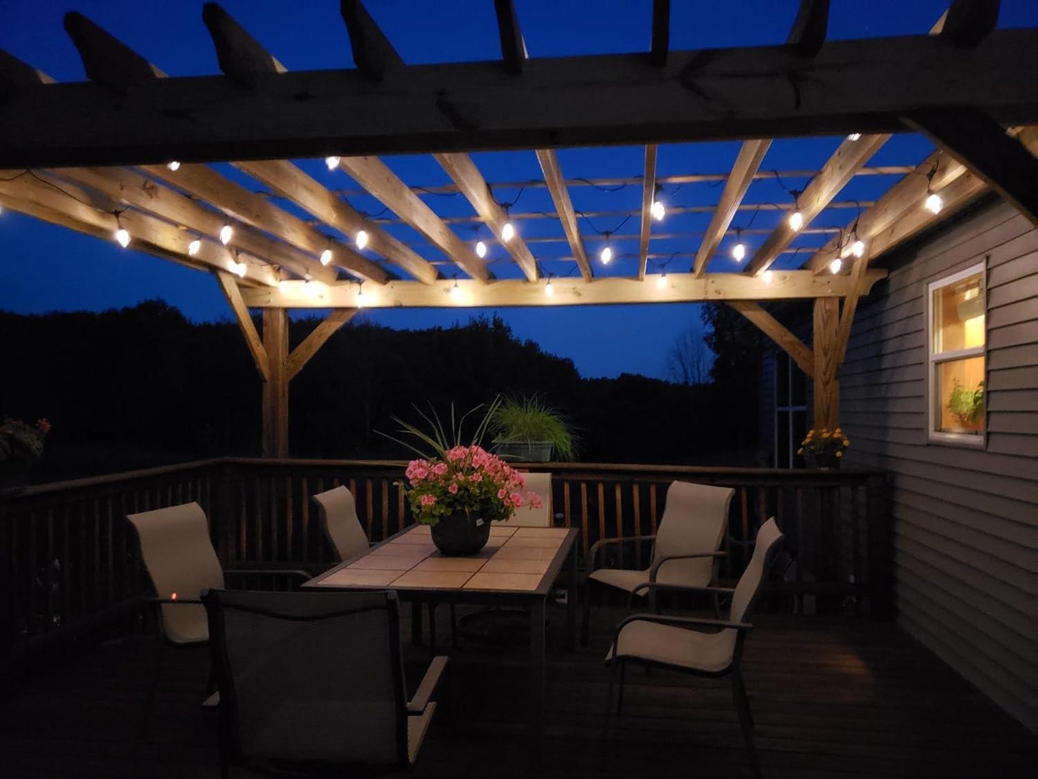 Brightech Ambience Pro Solar Powered Outdoor String Lights -27 ft Commercial Grade Waterproof Edison Patio Lights, Shatterproof LED String Lights for Outside, Porch - 12 Bulbs, 1W Soft White