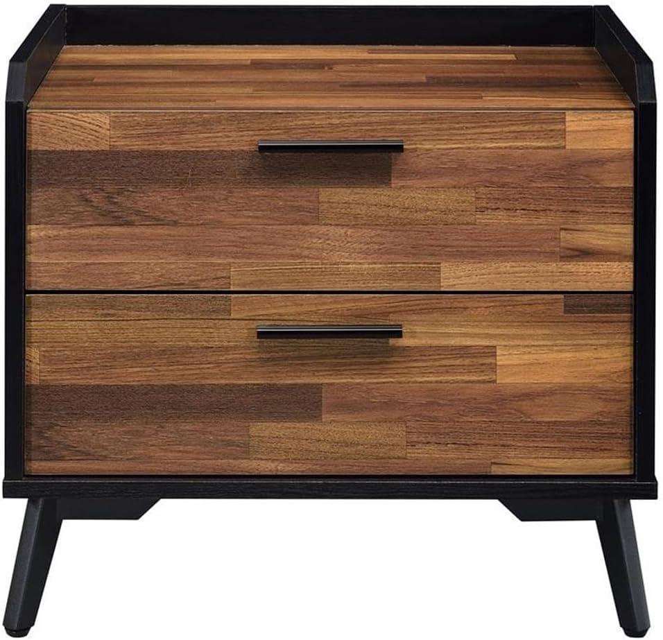 20" Jiranty Accent Table Walnut/Black Finish - Acme Furniture: Industrial Design, 2 Drawers, Metal Legs