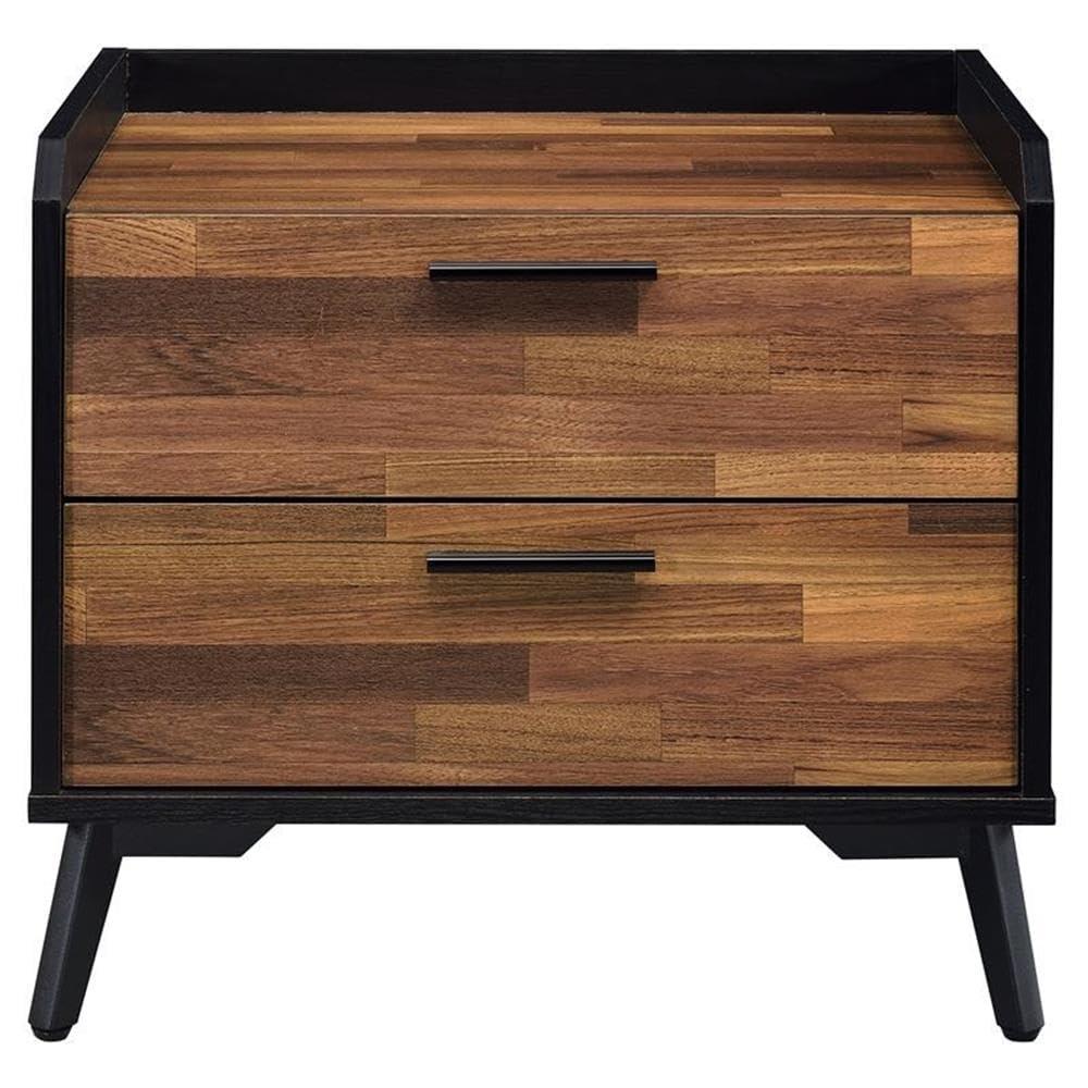 20" Jiranty Accent Table Walnut/Black Finish - Acme Furniture: Industrial Design, 2 Drawers, Metal Legs