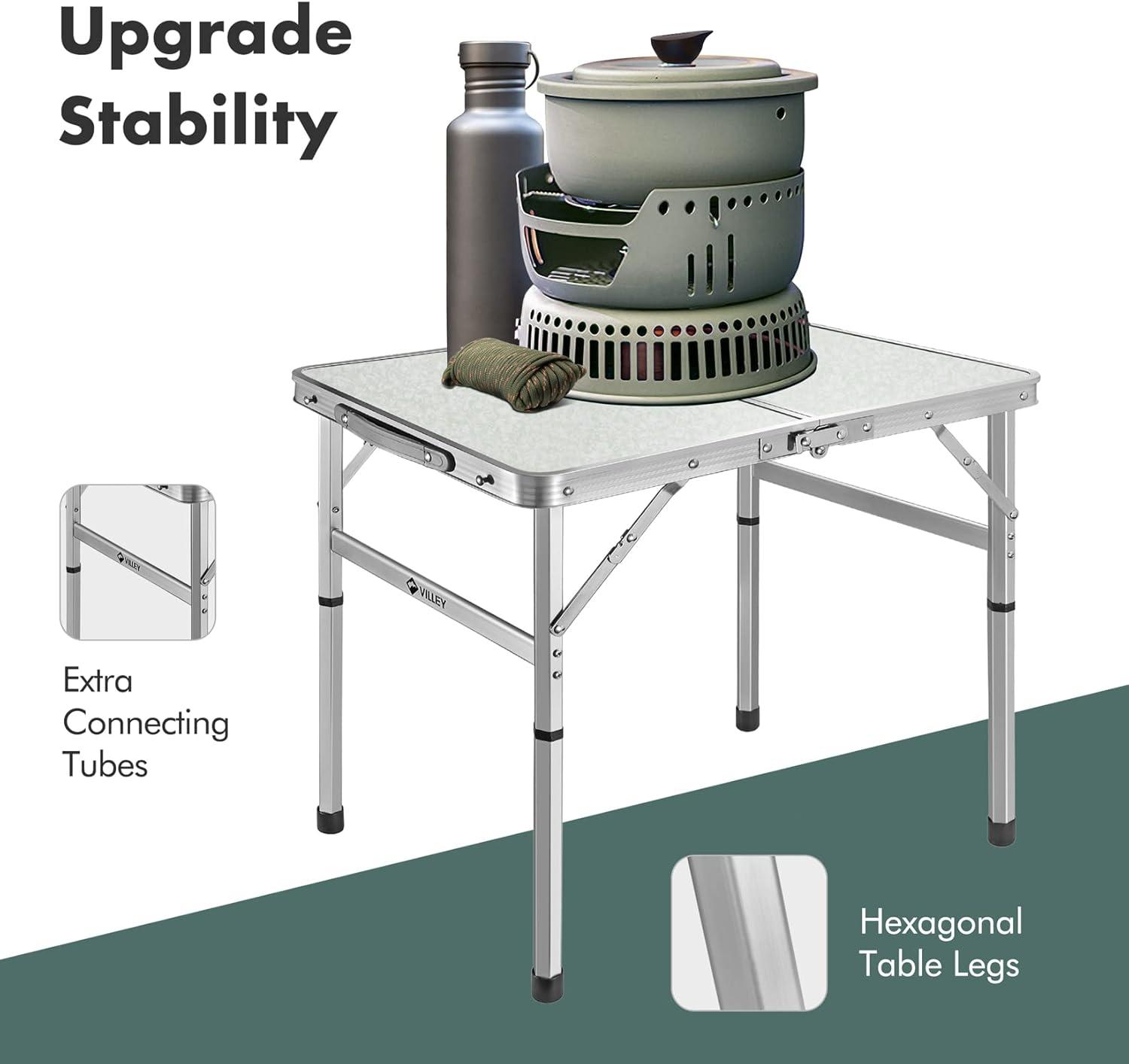 Portable Folding Aluminum and Wood Camping Table with Adjustable Legs