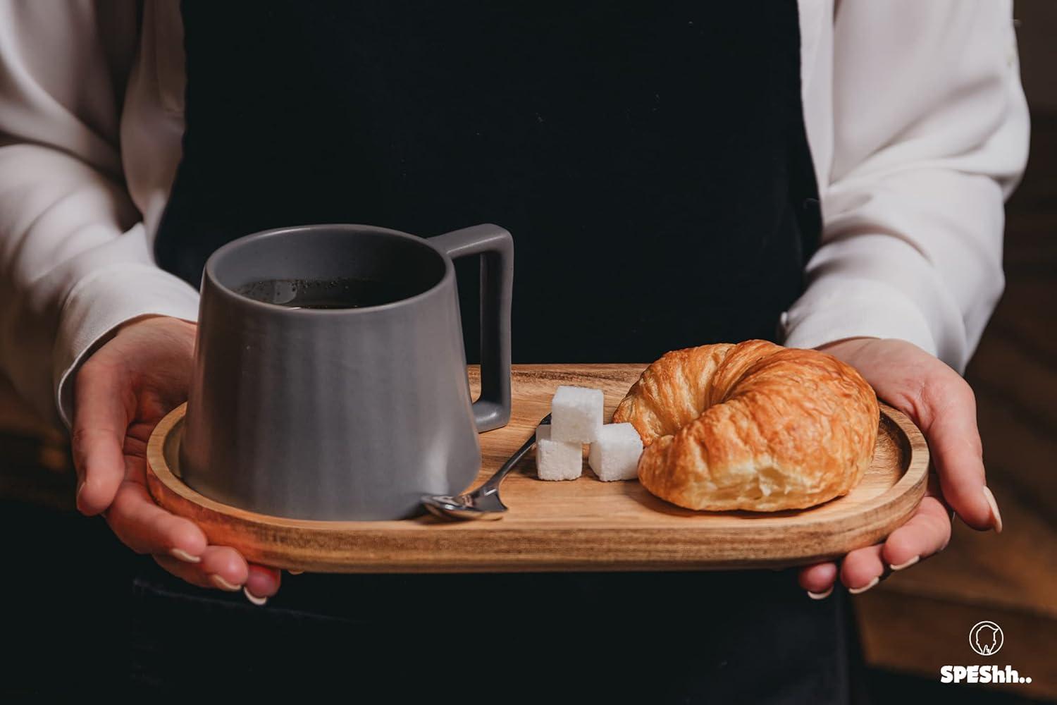 SPEShh Acacia Wooden Serving Trays Set of 2 - Rectangular Oval Shaped Wood Plates for Charcuterie Cheese Bread Fruit Vegetable Dip Sushi - Rustic Serving Platter Shallow Dishes -14x7 & 11x5.5 In.