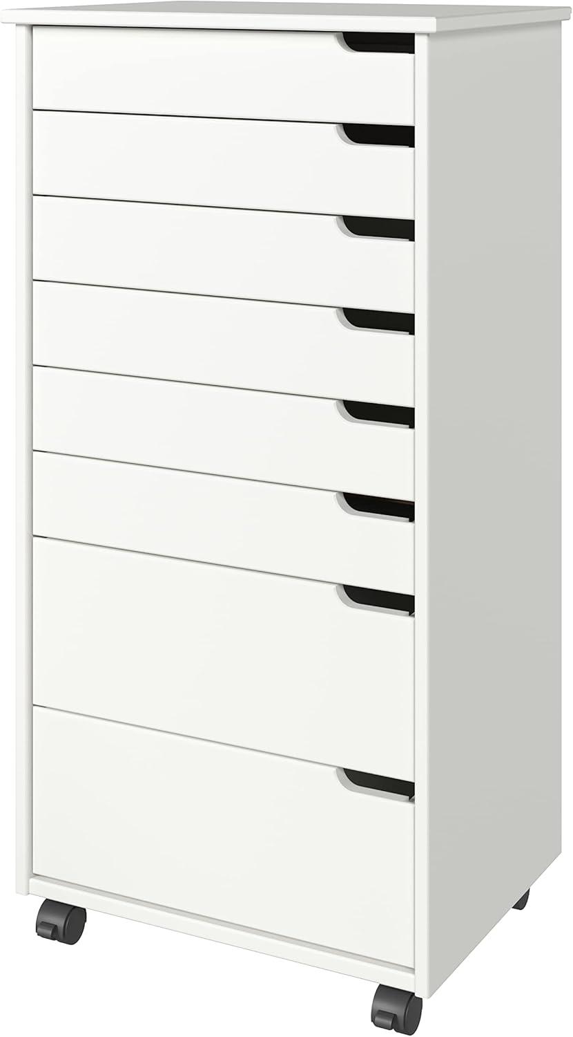 Adeptus Original Euro Roll Cart, Solid Wood, 6+2 Drawer Extra Wide Drawers Roll Carts, White