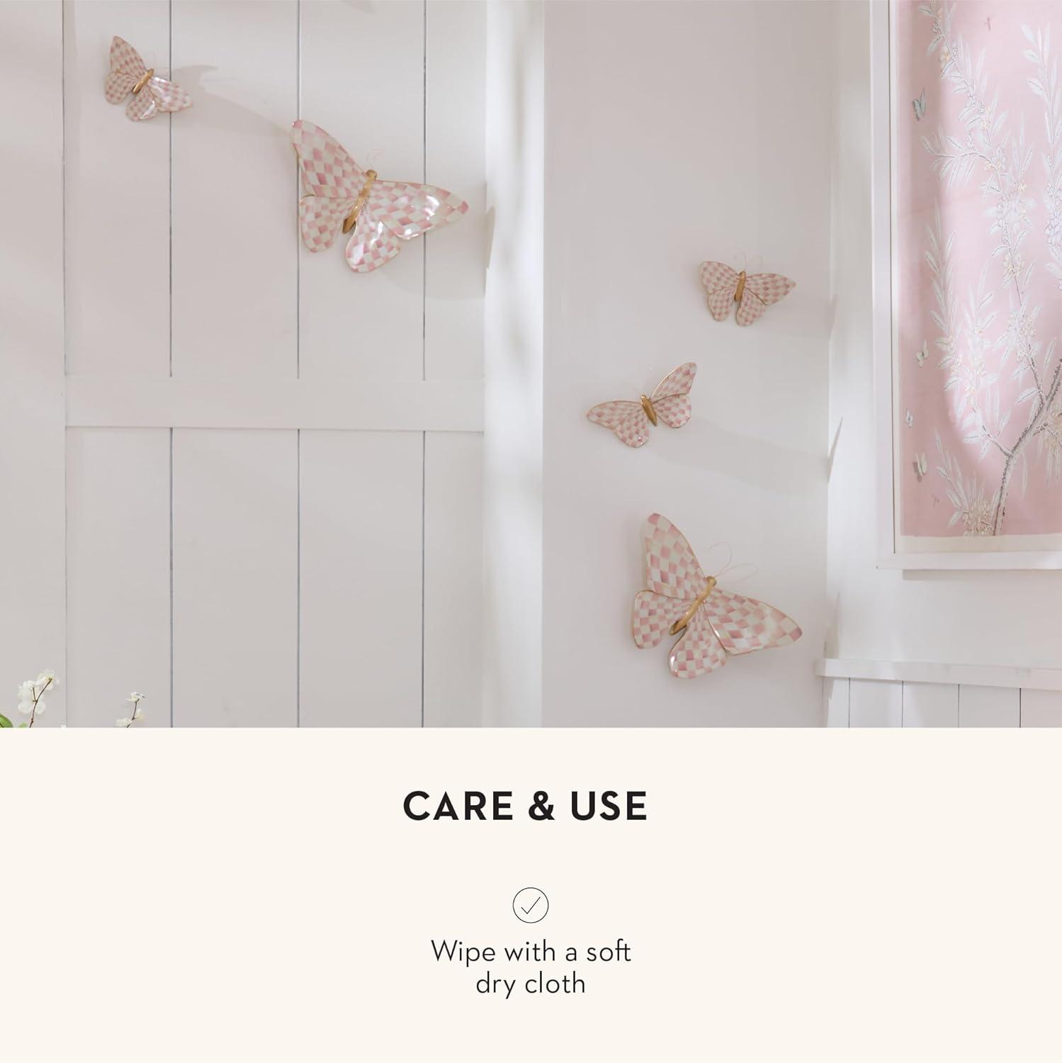 MACKENZIE-CHILDS Butterfly, Hanging Butterfly Wall Decor, Pink-and-White Rosy Check