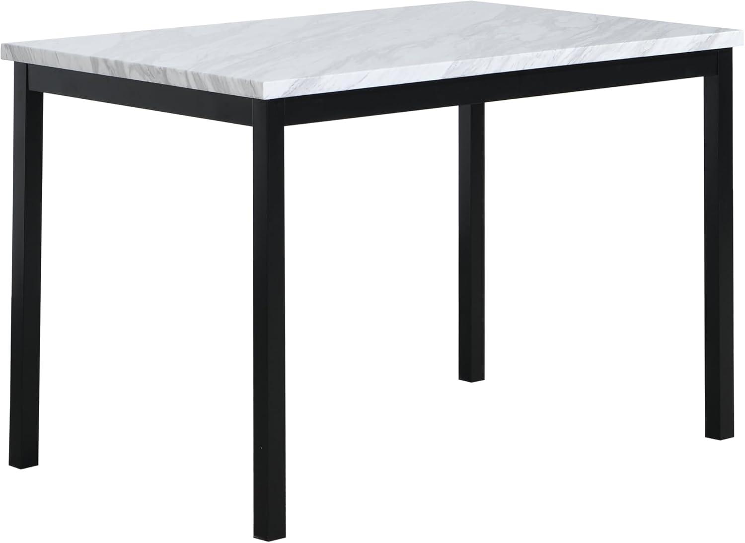 Roundhill Furniture Noyes Metal Dining Table with Laminated Faux Marble Top, Off White