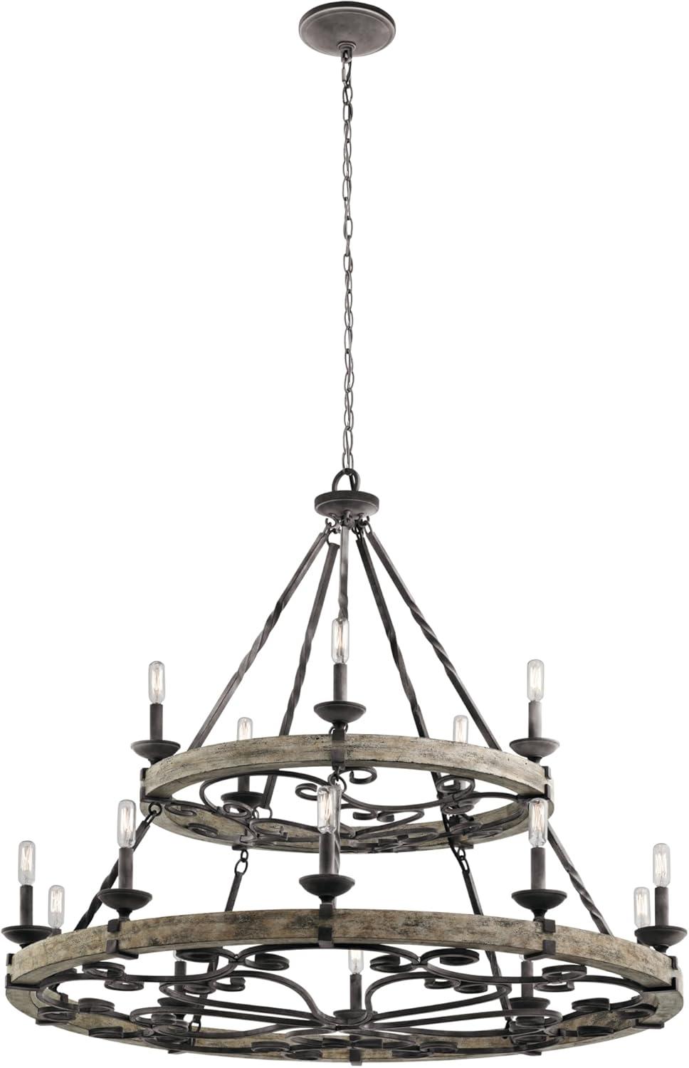 Elegant Grey and Bronze 44" Crystal Two-Tier Chandelier