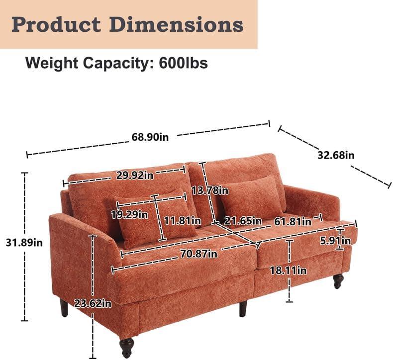 George Oliver Chenille Loveseat Sofa, Mid-Century 2-Seat Upholstered Couch with Wooden Legs for Living Room or Bedroom
