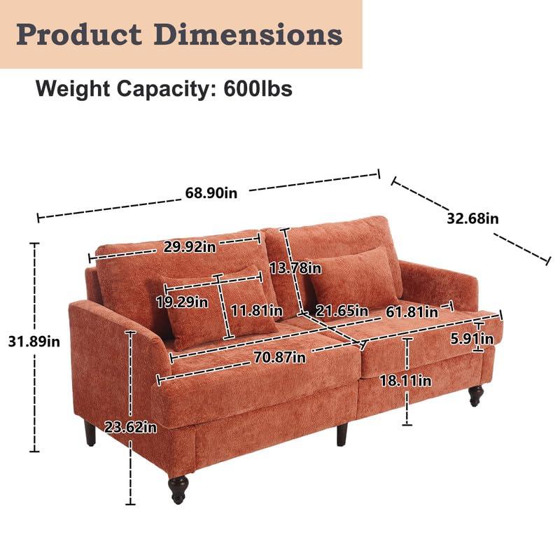 George Oliver Chenille Loveseat Sofa, Mid-Century 2-Seat Upholstered Couch with Wooden Legs for Living Room or Bedroom