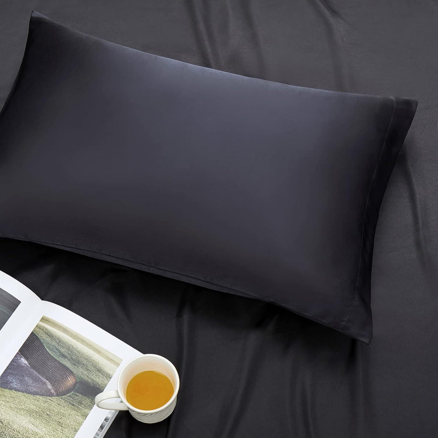 Unique Bargains Set of 4 Silky Satin Pillowcases Pillow Cover Black King